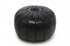 black moroccan leather pouf with black embroidery