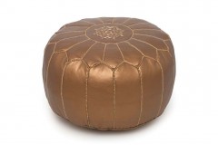 copper moroccan leather pouf with brown embroidery