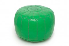 kelly green moroccan leather pouf with green embroidery