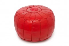 moroccan red leather pouf with red embroidery