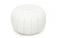 white moroccan leather pouf